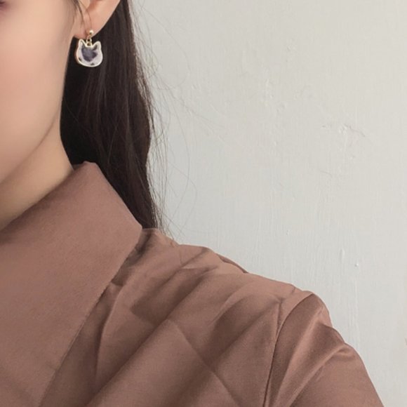 Kitty Cat Head Leopard Fabric Earrings - Picture 11 of 15